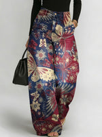 Women's Floral Butterfly Pattern Art Print Casual Stylish Denim Pants