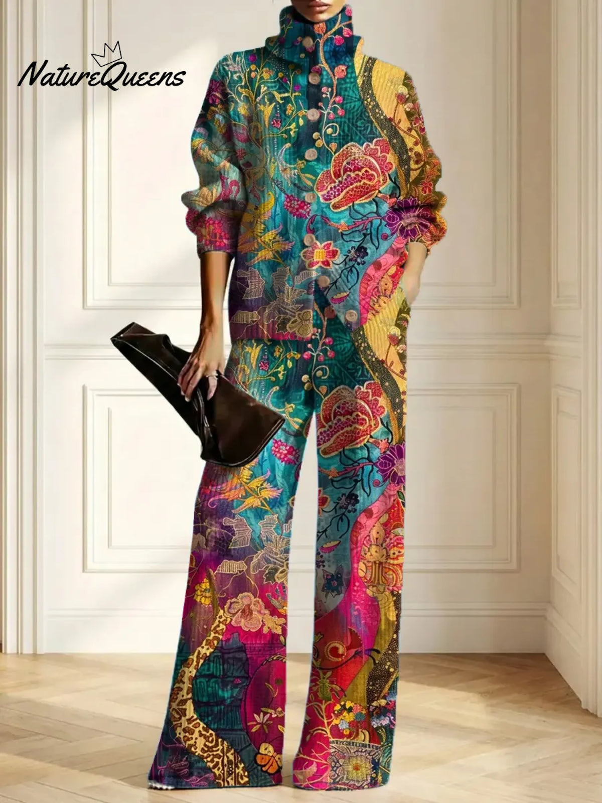 Women's Floral Pattern Art Print Casual Cotton Knitted Suits