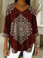 Women's Vintage Flower Prints Casual Washed Denim Cotton Top