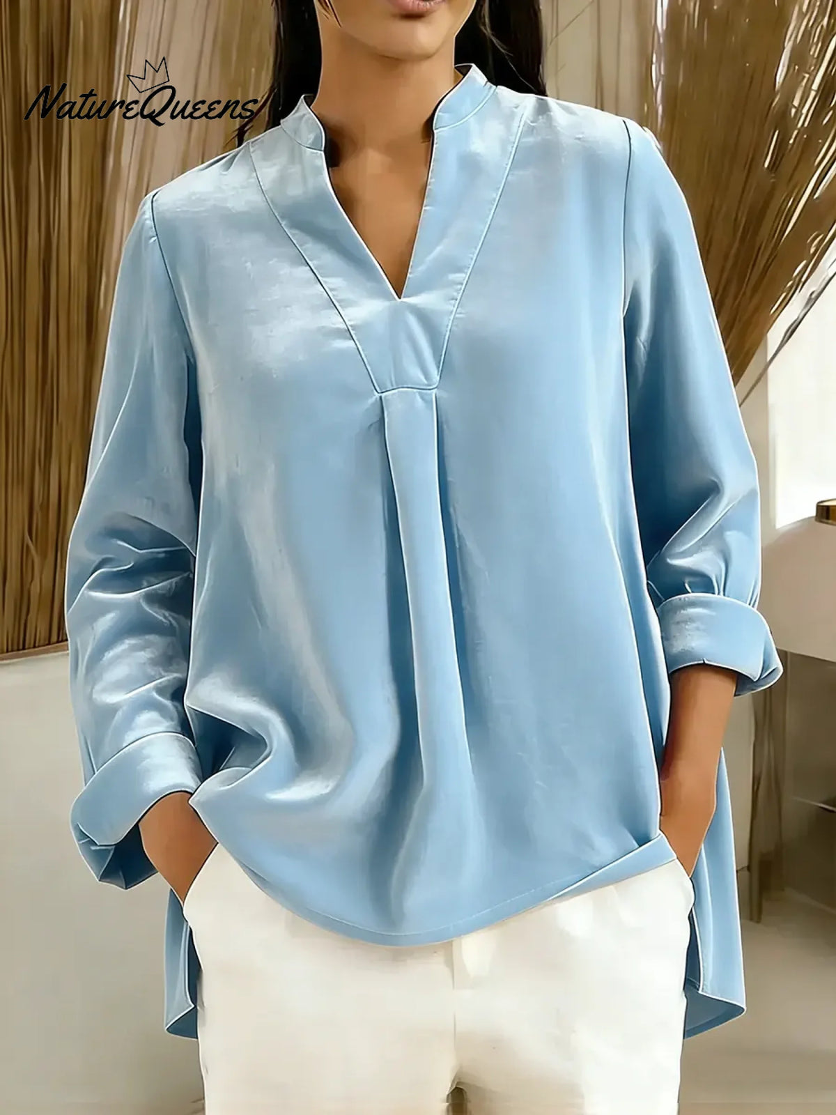 Women's Solid Color V-neck Long Sleeve Casual Loose Velvet Top