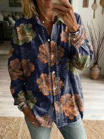 Floral Flowers Art Patterns Casual Patchwork Openwork Webbing Linen And Cotton Shirt