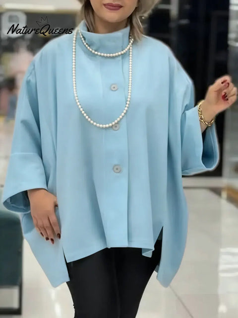 Women's Solid Color Stand-up Collar Long-sleeve Casual Loose Cardigan Top