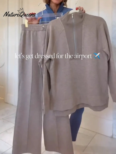 Women's Cozy Travel Cotton Sweatshirt And Pants Two-piece Set