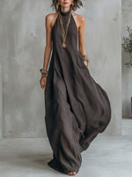 Minimalist Solid-color Halterneck Loose Maxi Dress