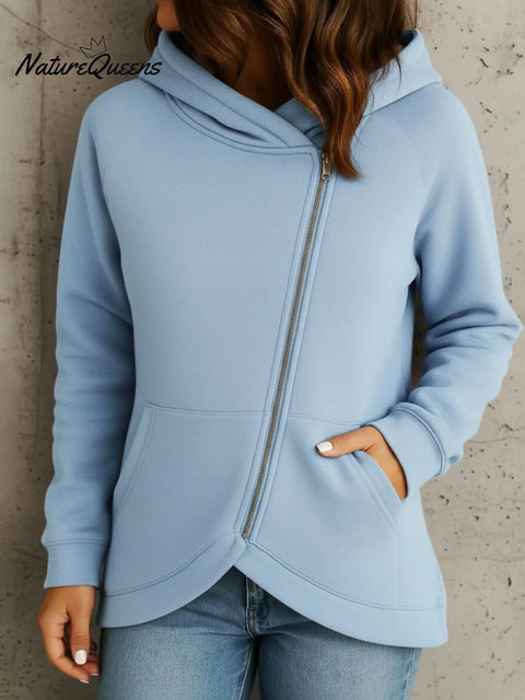Cozy Irregular Hem Hooded Sweatshirt Jacket