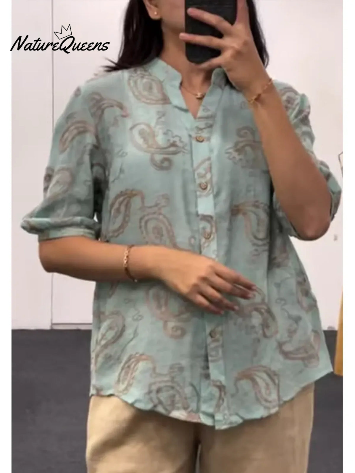 Women's Paisley Print Cotton Linen Shirt