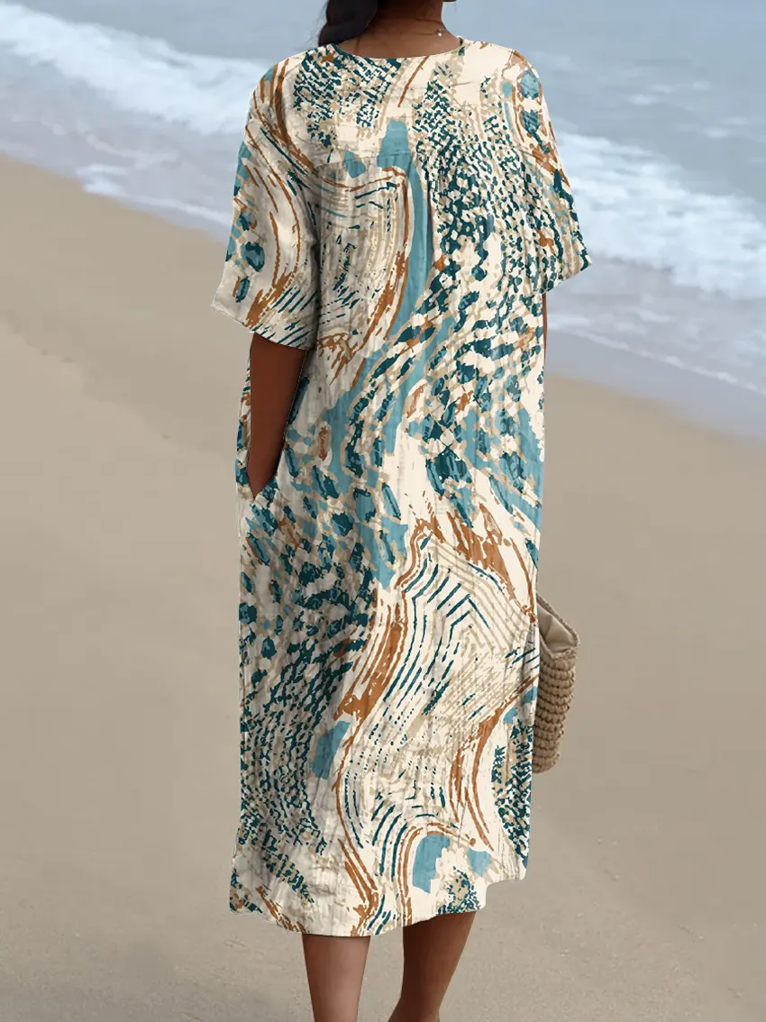 Women's Abstract Pattern Art Print Casual Cotton Dress