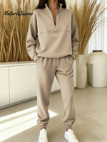 Women's Solid Color Cardigan Collar Long Sleeve Casual Loose-fitting Sweatshirt With Elastic Waist And Jogger Pants Set