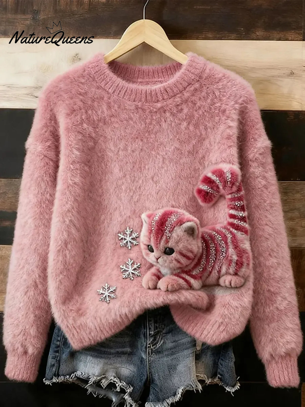 Women's Funny Cat Pattern Art Print Casual Velvet Sweatshirt