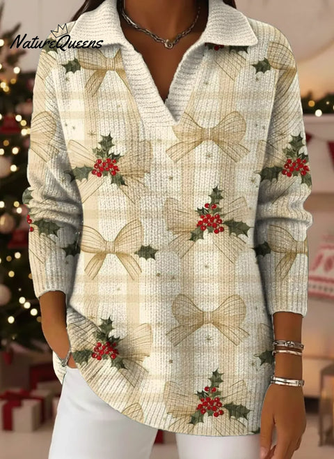 Women's Christmas Pattern Art Print Casual Cotton Sweater