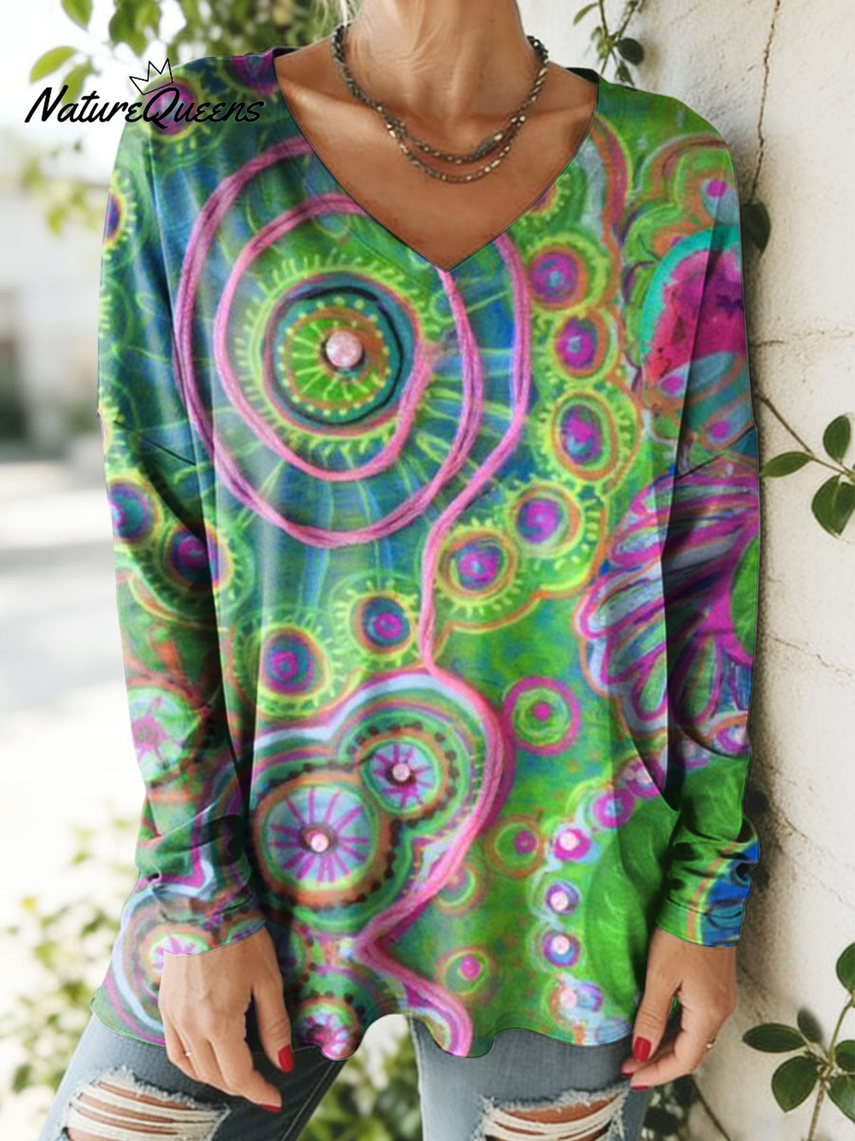 Women's Lovely Floral Flowers Pattern Art Print V-neck Casual Cotton T-shirt