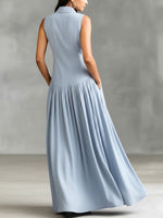 Women's Solid Color Lapel Sleeveless Casual Loose Cotton Dress