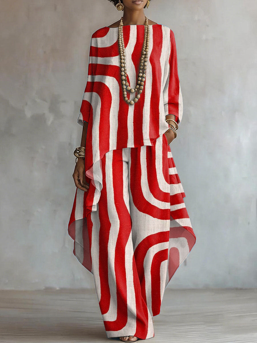 Elegant Retro Geometry Print Two-piece Set