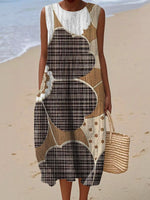 Women's Vintage Flower Art Print Sleeveless Cotton Pocket Wrap Dress