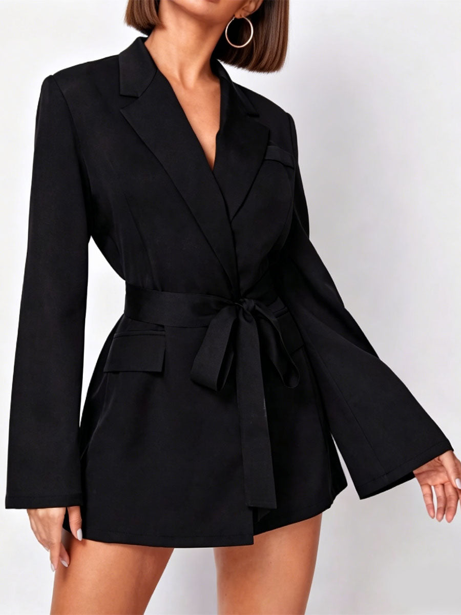 Women's Lapel Tie-front Suit Dress