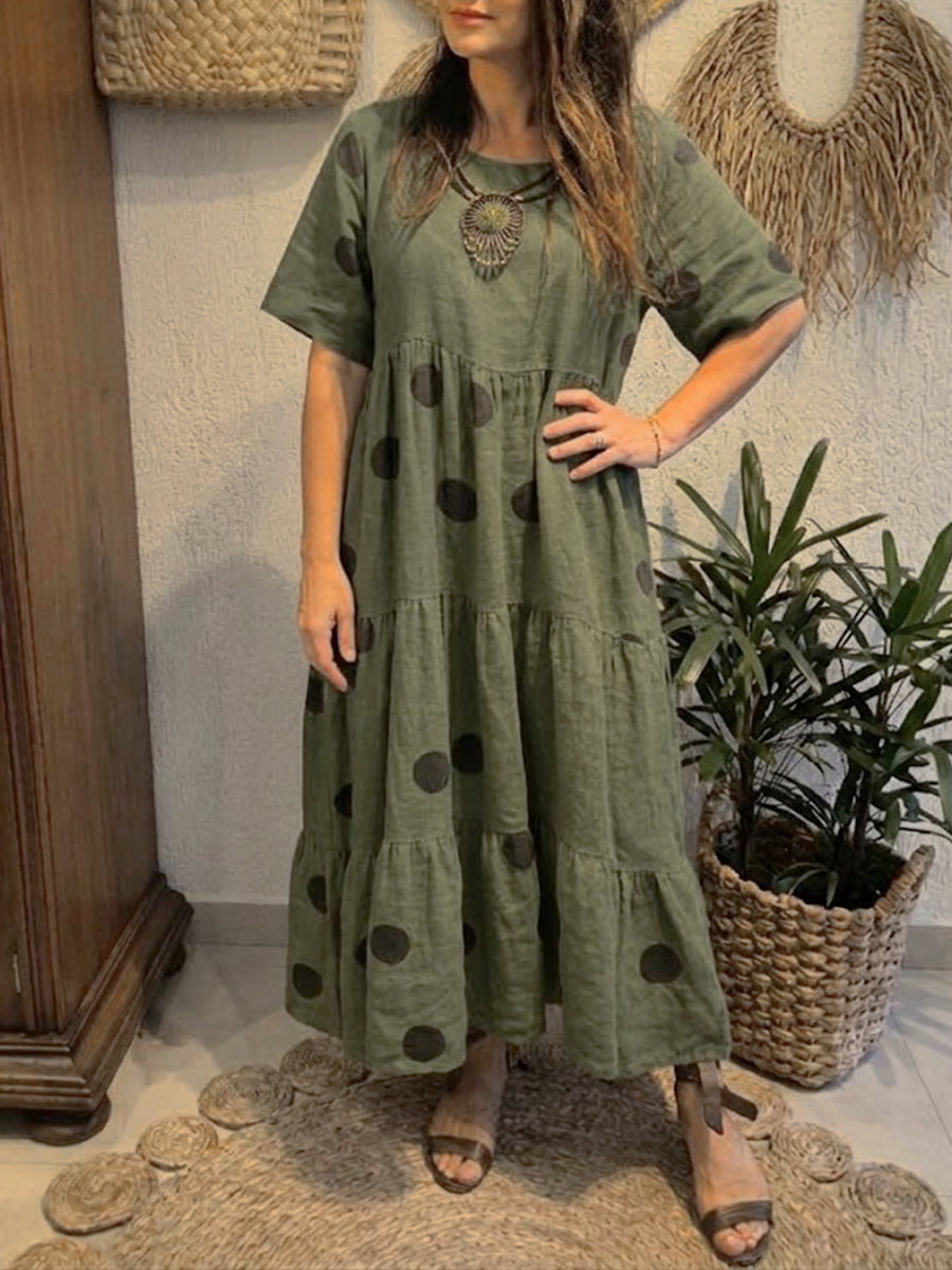 Casual and Cozy Polka-Dot Linen and Cotton Dress