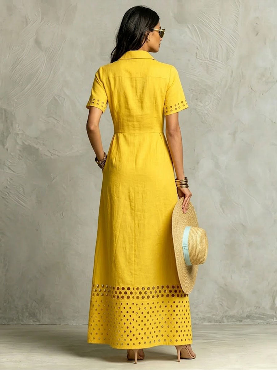 Vestido camisero de lino con aberturas para mujer