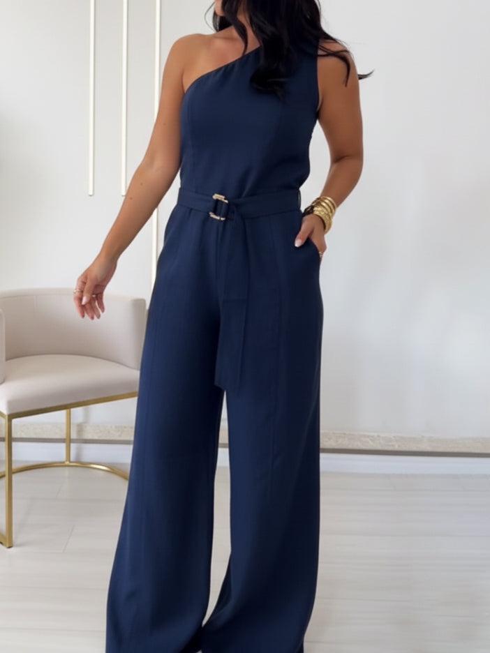 Elegant Off-the-shoulder Linen Wide-leg Jumpsuit