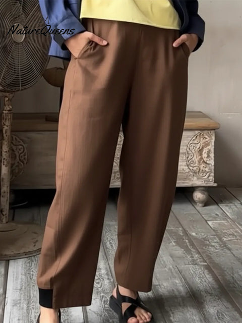 Women's 3D Cut Solid Color Linen Trousers