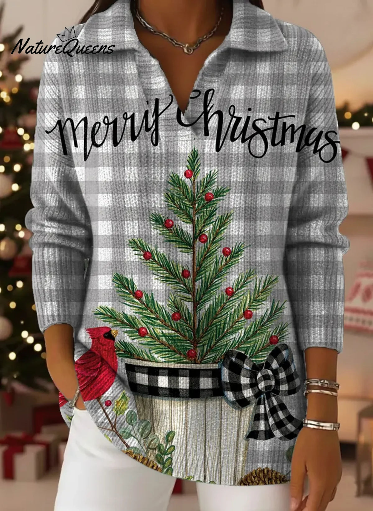 Women's MerryChristmasArt Print Casual Sweater