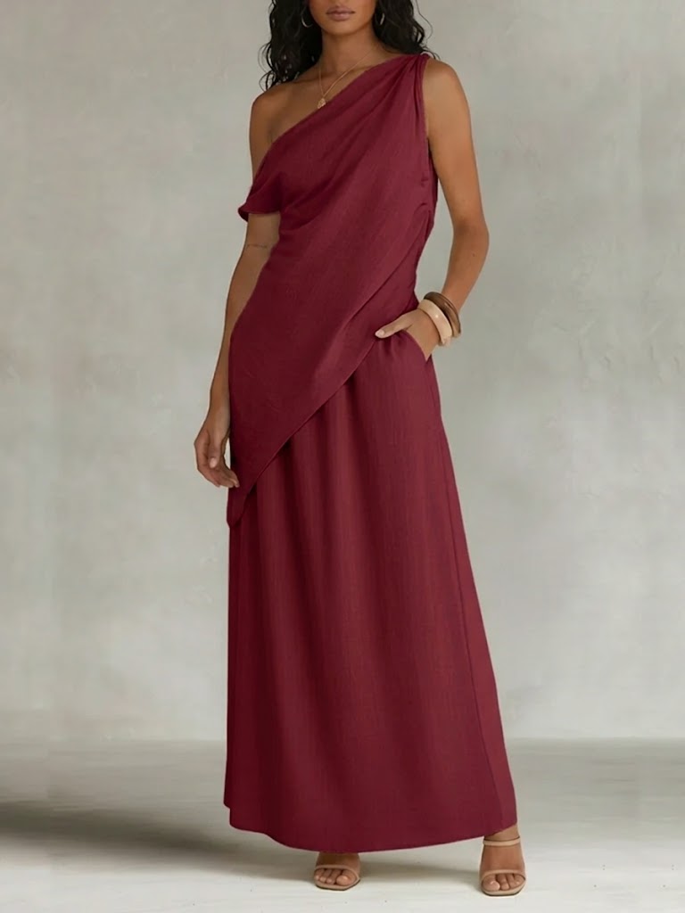Stylish Off-shoulder Linen & Cotton Top And Skirt Two-piece Set
