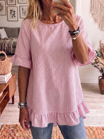 Casual Striped Ruffled Blouse