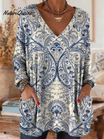 Women's Floral Pattern Art Print Casual Cotton Knitted Sweater