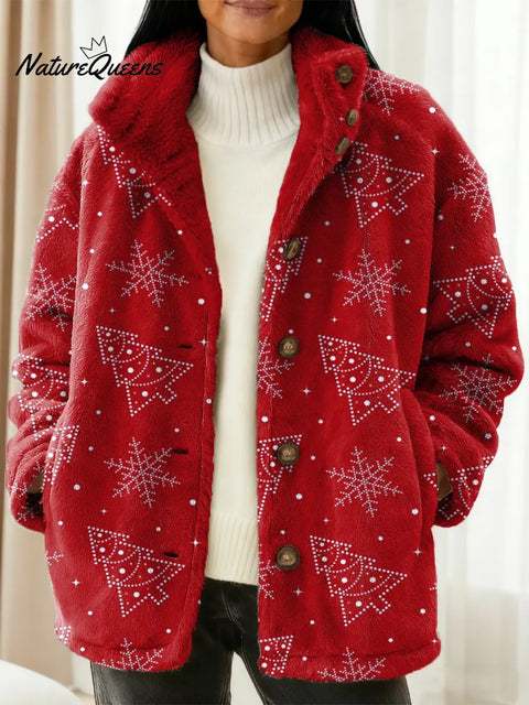 Women's Christmas Tree Pattern Art Print Casual Sherpa Coat