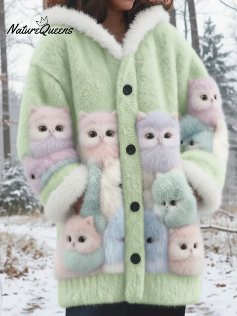 Winter Forest Smart Owl Mink Fleece Button Coat