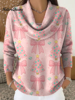 Women's Christmas Tree Pattern Art Print Casual Cowl Neck Sweater