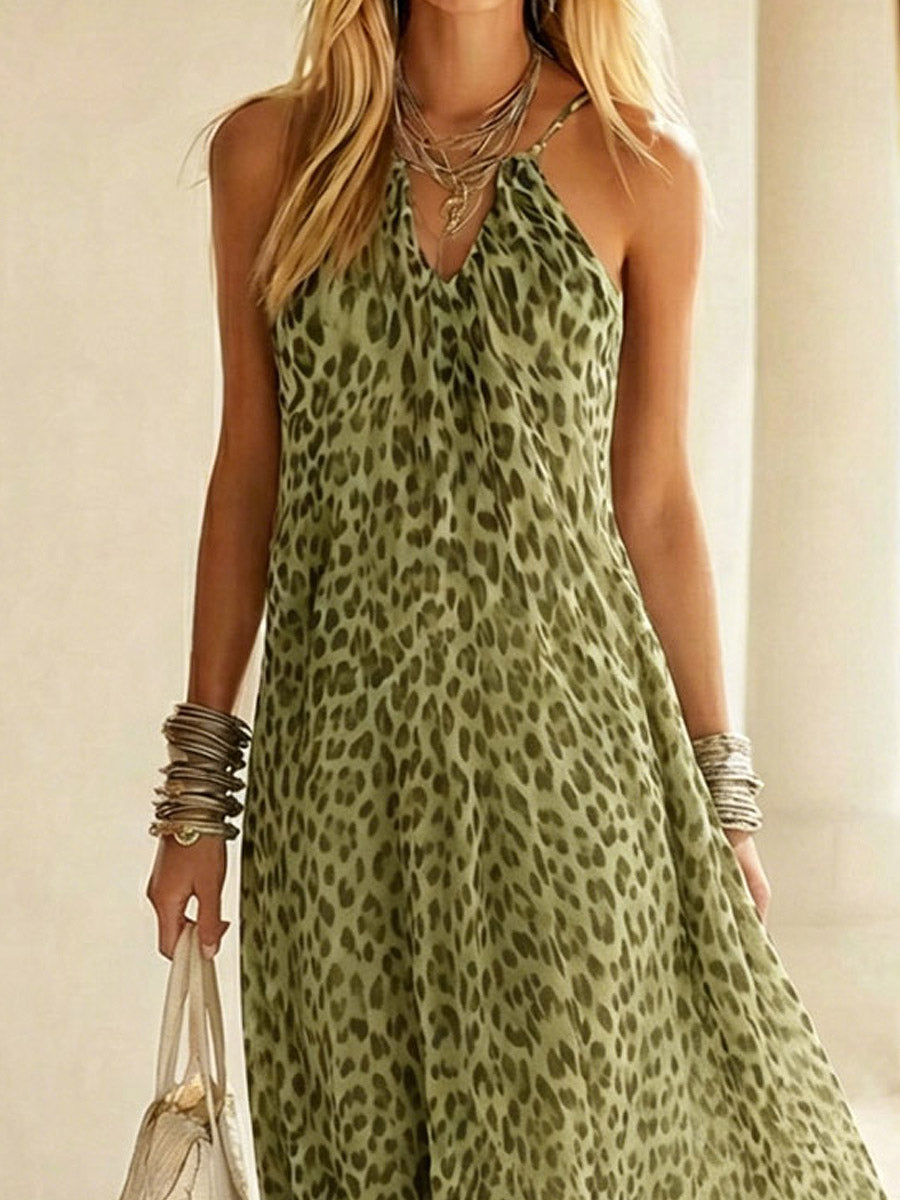 Women's Leopard Pattern Art Print Stylish Casual Sleeveless Dress