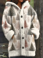 Christmas Tree Casual Print Knit Hoodie