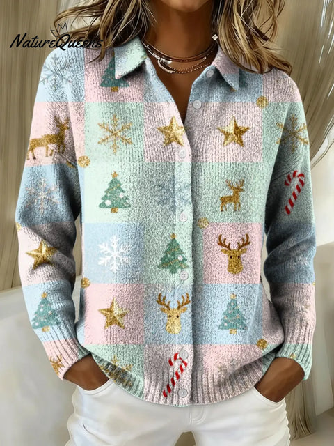 Women's Christmas Printed Collared Sweater