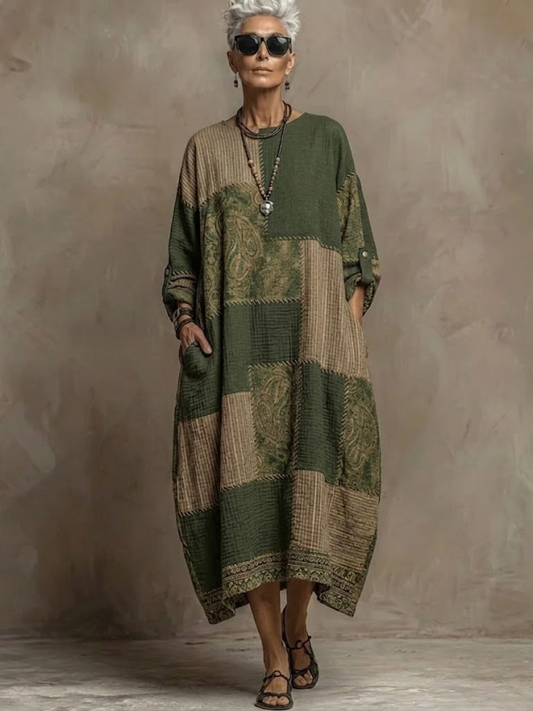 Bohemian Vintage Paisley Print Linen And Cotton Dress