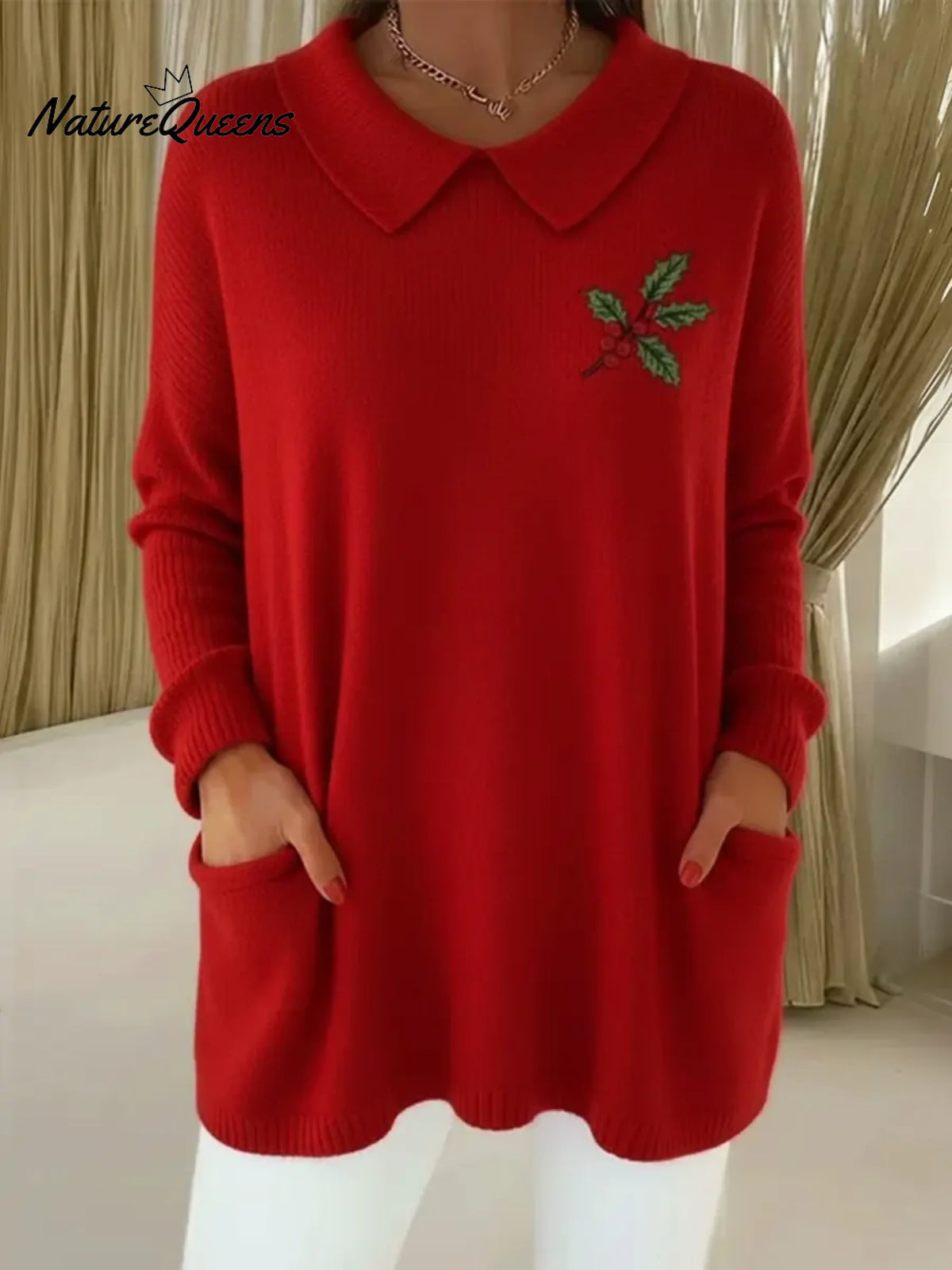 Women's Cozy Christmas Peter Pan Collar Sweater