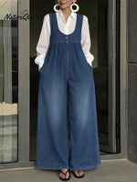 Women's U-neck Simple Sleeveless Casual Loose Denim Wide-leg Jumpsuit