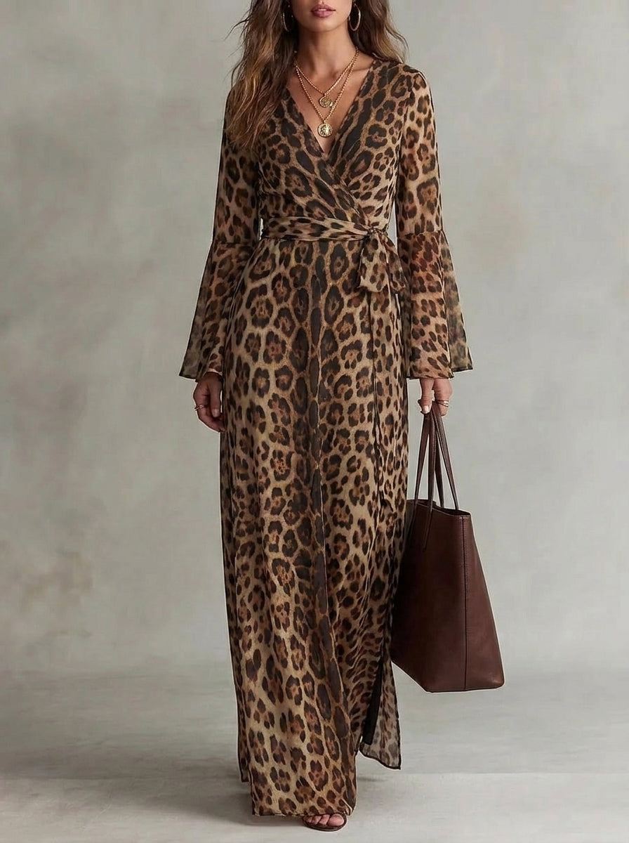 Women's Vintage Leopard-Print Chiffon Dress