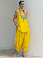 Casual Two-piece Set: Printed Linen And Cotton Top & Pants