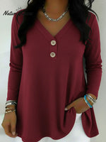 Women's Basic V-neck Button-up Cotton T-shirt