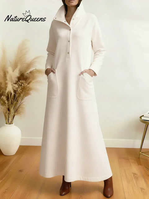 Women's Casual Solid Color Long-Sleeved Cotton Dress