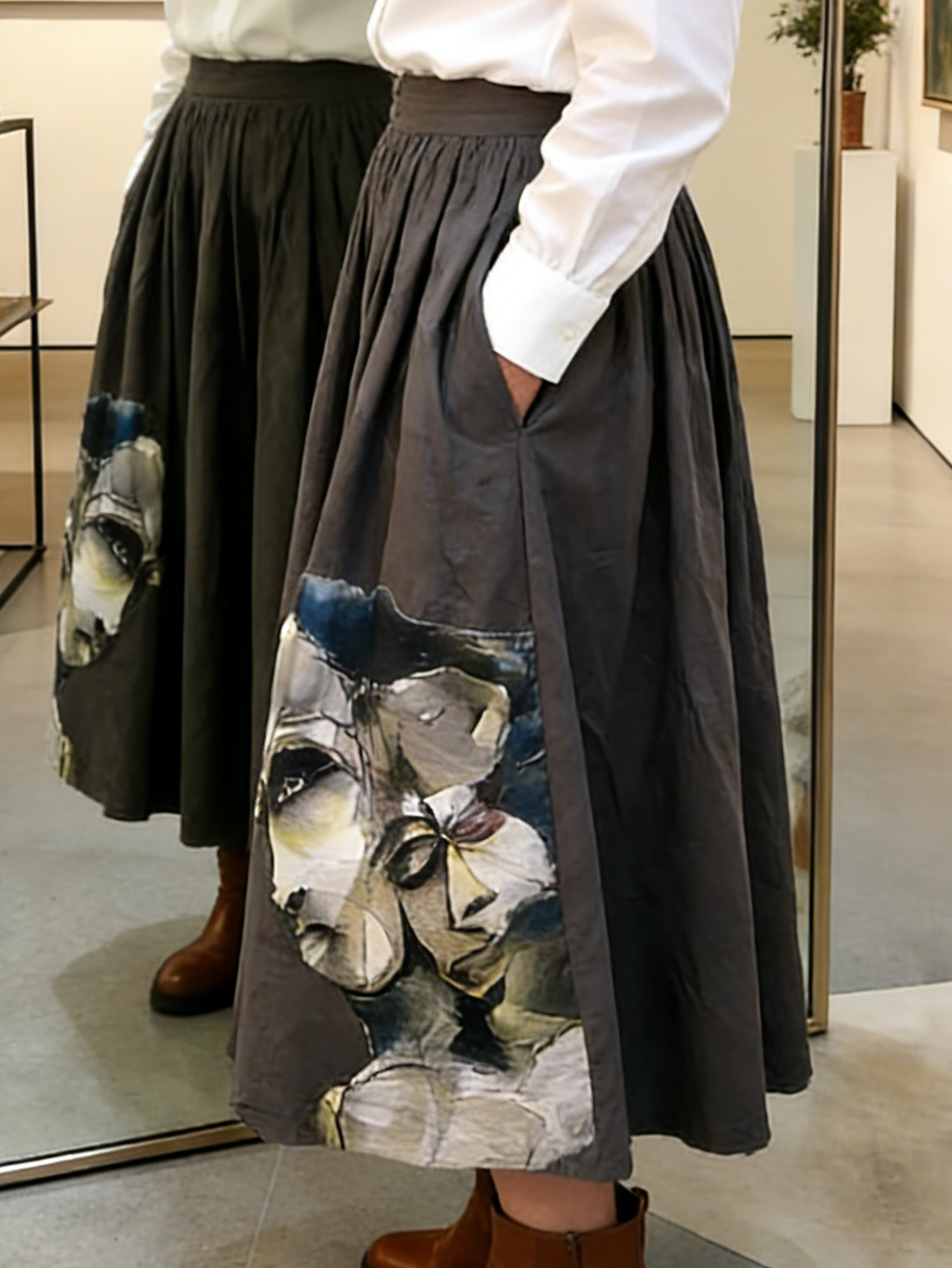 Artistic Portrait Print Cotton Skirt