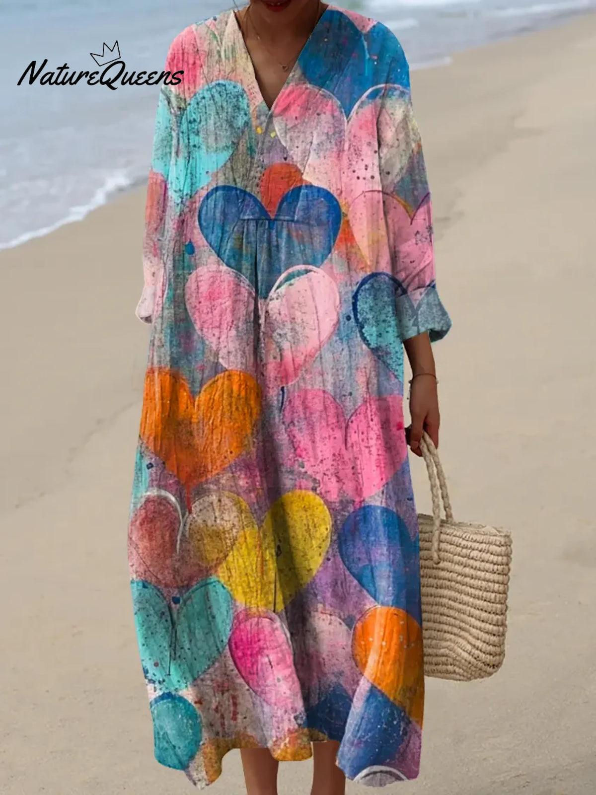 Women's Love Pattern Art Print Casual Cotton Dress