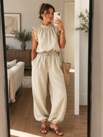 Cozy Vacation-style Mock-neck Ruffled Two-piece Set