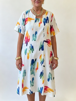 Rainbow Splatter Print V-neck Midi Dress