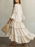 Retro Striped Print Tiered Ruffle Maxi Dress
