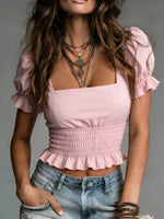 Women's Solid-color Puff-sleeve Short-sleeve Shirt