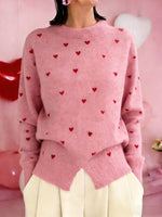 Women's Heart-print Stand-collar Long-sleeved Loose-fitting Casual Knitted Sweater