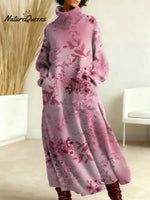 Women's Floral Pattern Art Print Casual Cotton Knitted Dress