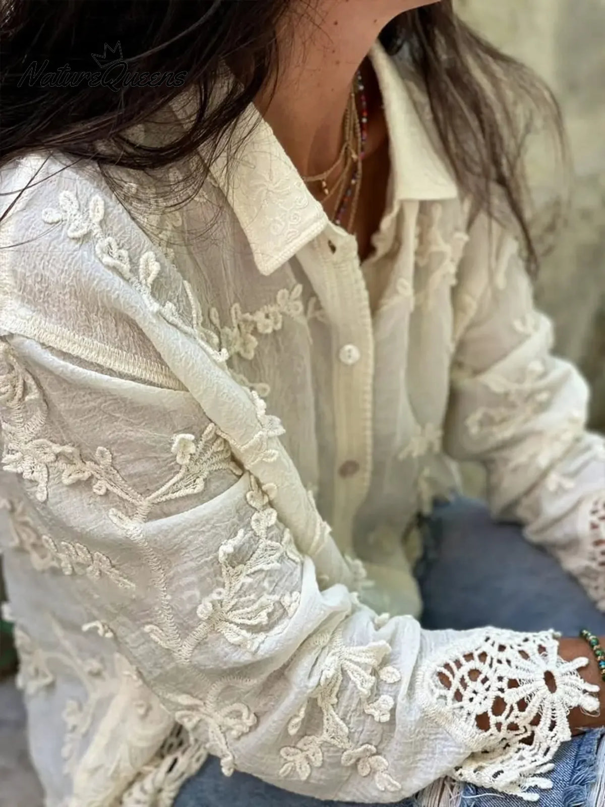 Women's Lace Embroidered Cotton Shirt
