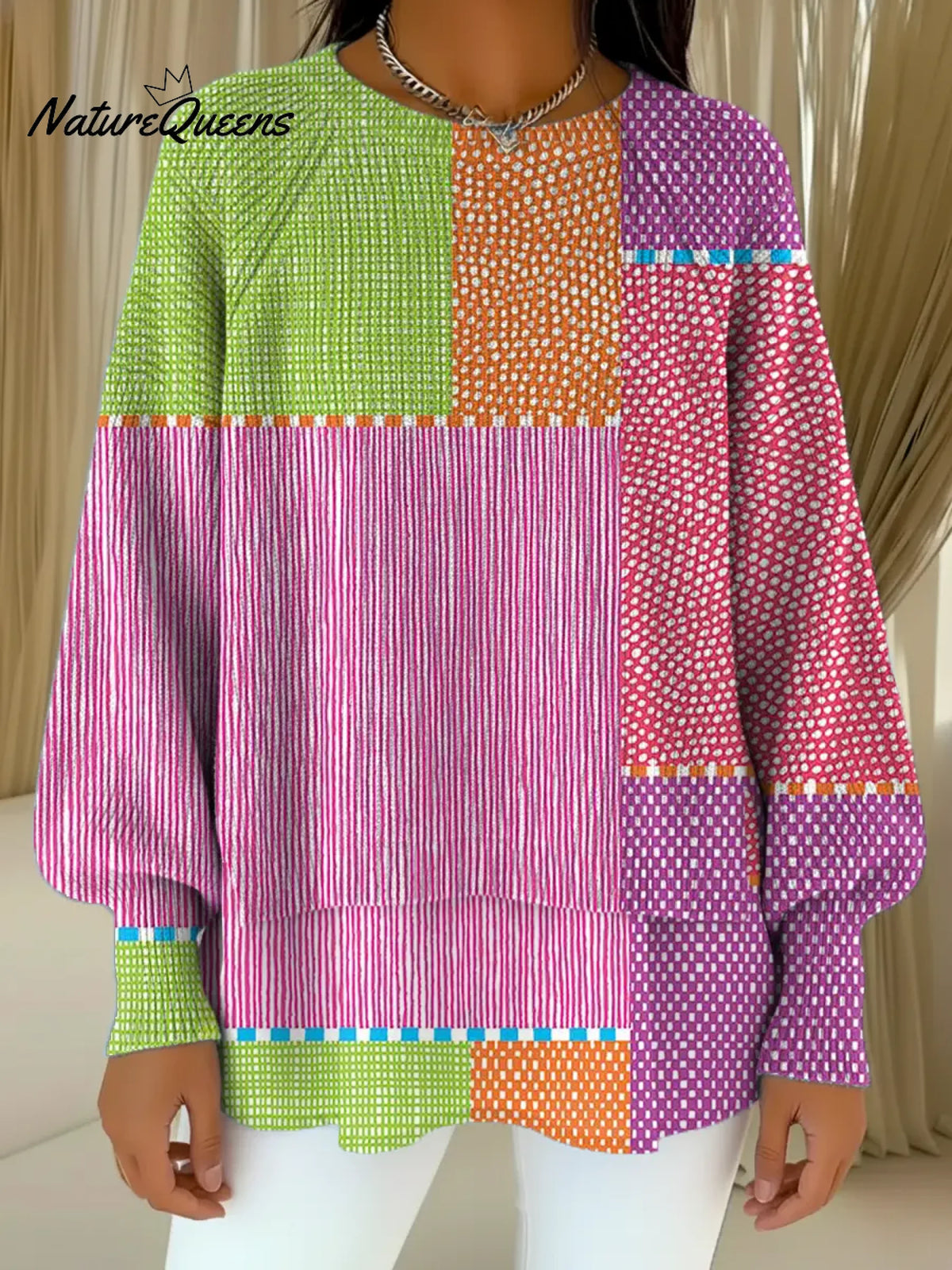 Women's Abstract Pattern Art Print Casual Knitted Sweater